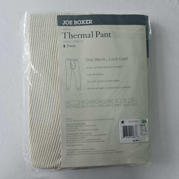 Joe Boxer Men's Cream Ankle Length‎ Thermal Pant Size XL New NIP NOS - Picture 2 of 2